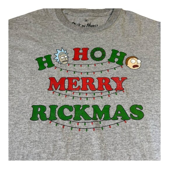 Rick and Morty Ho Ho Merry Rickmas Gray T-Shirt Adult Swim Ripple Junction M - Picture 2 of 8